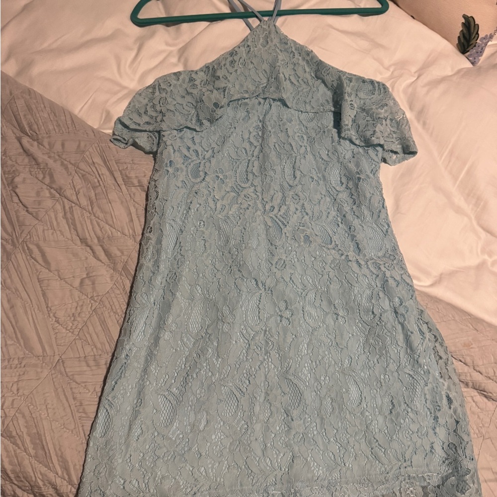 Cesca Blue Flutter Sleeve Halter Sundress